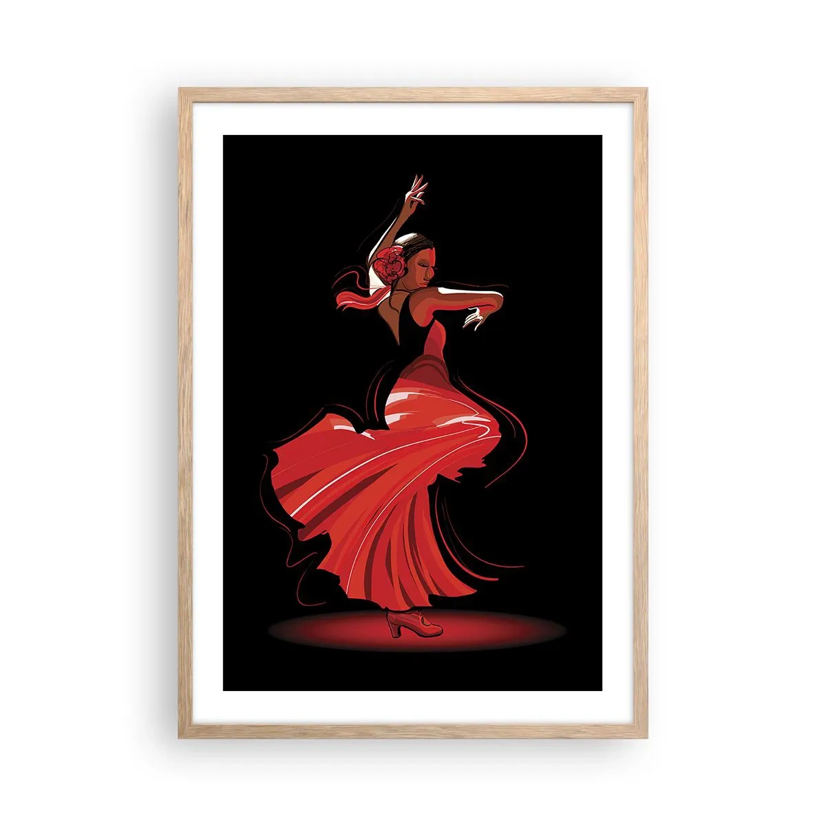 Poster in einem Rahmen aus heller Eiche - Der feurige Geist des Flamenco - 50x70 cm