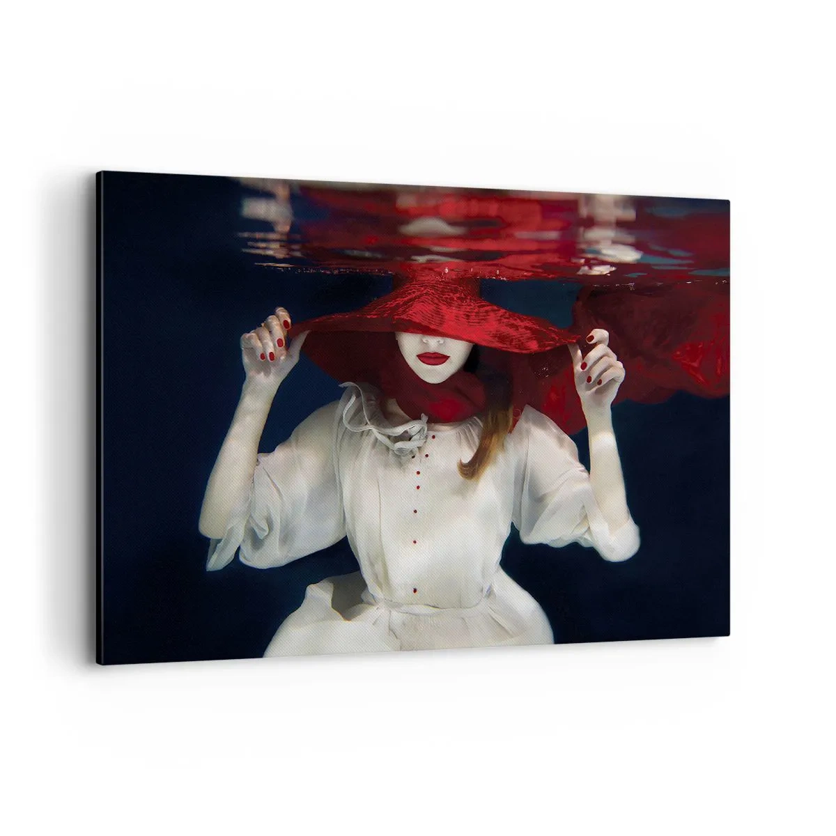 Bild auf Leinwand - Leinwandbild - Eine Frau mit rotem Hut im Wasser - 100x70cm - Boshafte Göttin in der slawischen Mythologie - Moderne Wanddekoration für Wohnzimmer und Schlafzimmer ARTTOR