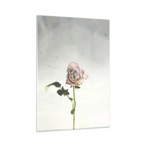 Glasbild - Bild auf glas - Eine zarte Rose vor dem Himmel mit fliegenden Vögeln - 50x70cm - Begrüßung des Frühlings - Moderne Wanddekoration für Wohnzimmer und Schlafzimmer ARTTOR
