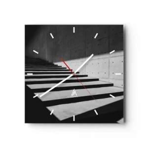 Wanduhr - Glasuhr - Treppe im minimalistischen Stil in Schwarz und Weiß - 30x30cm - Rohe Schönheit des Modernismus - Moderne Wanddekoration für Wohnzimmer und Schlafzimmer ARTTOR