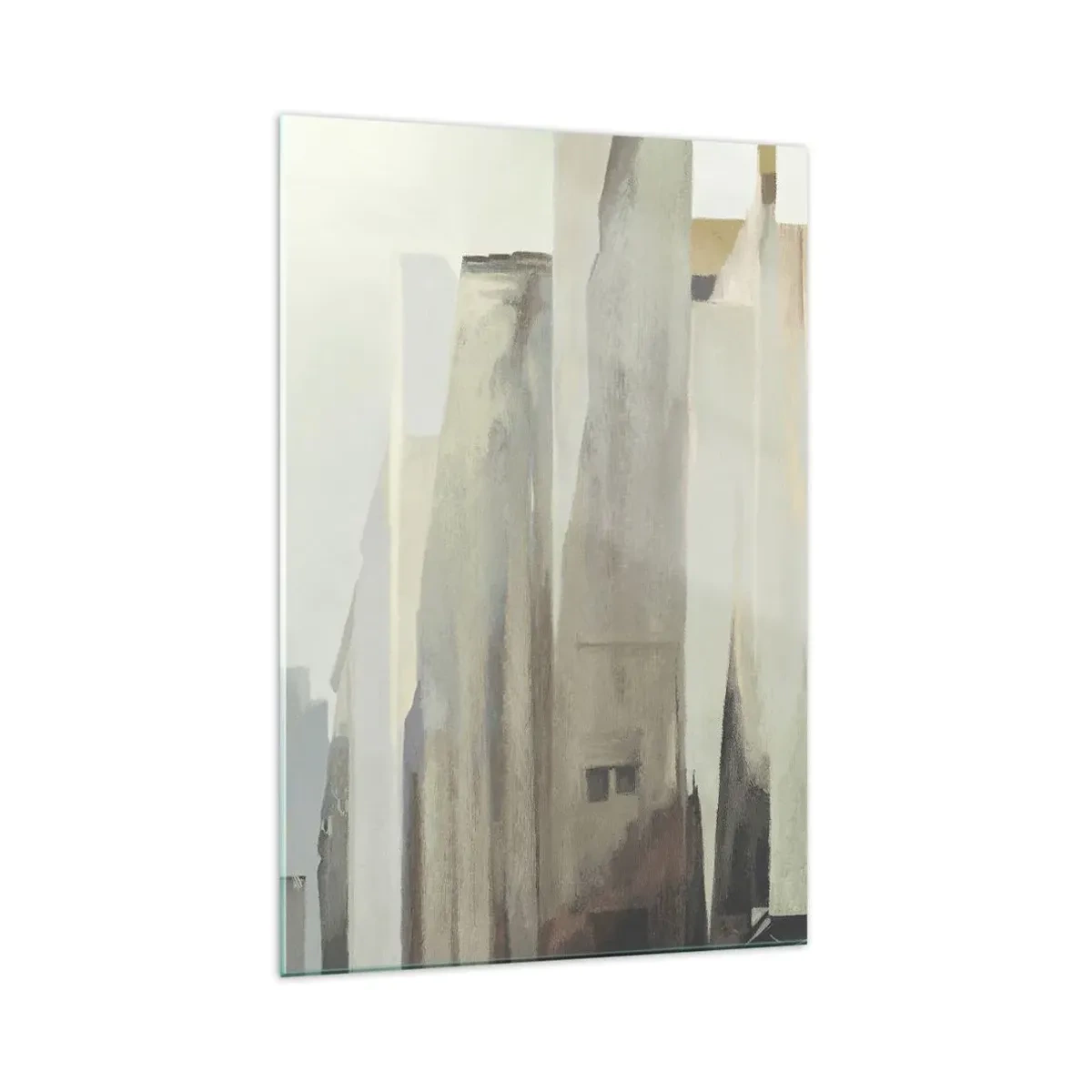 Glasbild - Bild auf glas - Abstraktes Stadtbild in Pastelltönen - 70x100cm - Traum von der Stadt - Moderne Wanddekoration für Wohnzimmer und Schlafzimmer ARTTOR