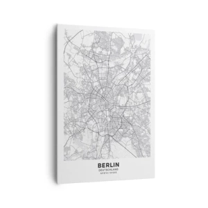 Bild auf Leinwand - Leinwandbild - Detaillierter schwarz-weißer Stadtplan - 70x100cm - Berliner Blume - Moderne Wanddekoration für Wohnzimmer und Schlafzimmer ARTTOR