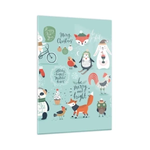 Glasbild - Bild auf glas - Weihnachtstierillustrationen auf pastellfarbenem Hintergrund - 50x70cm - Möge es immer Weihnachten sein! - Moderne Wanddekoration für Wohnzimmer und Schlafzimmer ARTTOR