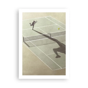 Poster - Ein Tennisspieler, der auf dem Platz aufschlägt - 50x70cm - Überwinde dich selbst - Moderne Wanddekoration für Wohnzimmer und Schlafzimmer ARTTOR