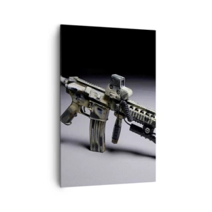 Bild auf Leinwand - Leinwandbild - Moderne Waffe in Tarnfarbe auf dunklem Hintergrund - 80x120cm - Immer bedrohlich - Moderne Wanddekoration für Wohnzimmer und Schlafzimmer ARTTOR