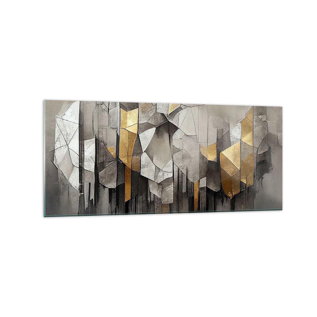 Glasbild - Bild auf glas - Geometrische Abstraktion in Gold- und Grautönen - 120x50cm - Komposition aus Eis und Licht - Moderne Wanddekoration für Wohnzimmer und Schlafzimmer ARTTOR