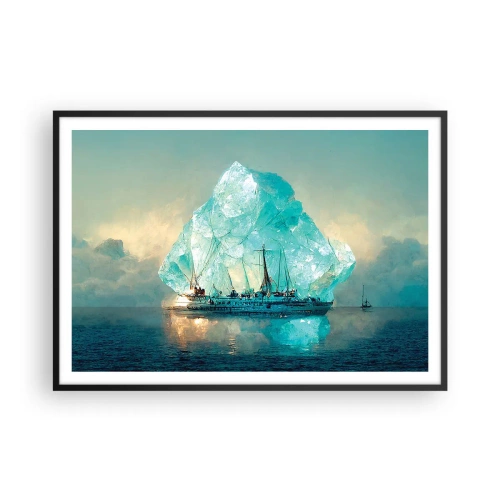 Poster in einem schwarzem Rahmen - Ein Schiff mit einem majestätischen Eisberg im Hintergrund - 100x70cm - Arktischer Diamant - Moderne Wanddekoration für Wohnzimmer und Schlafzimmer ARTTOR