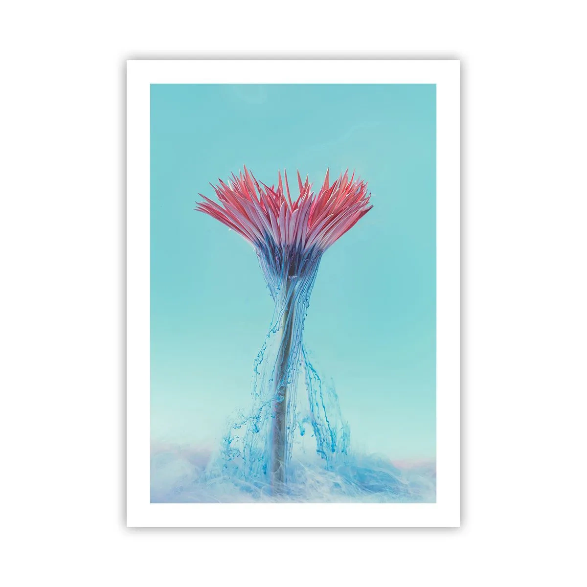 Poster - Eine Blume, umgeben von bunten Strömen auf einem pastellfarbenen Hintergrund - 50x70cm - In einer belebenden Umarmung - Moderne Wanddekoration für Wohnzimmer und Schlafzimmer ARTTOR