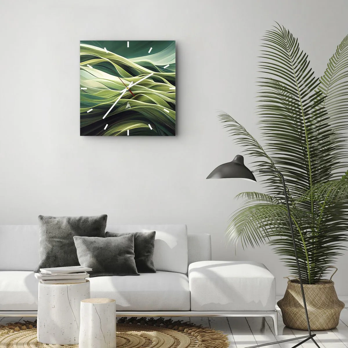 Wanduhr - Glasuhr - Abstraktes grünes Spiel - 30x30 cm