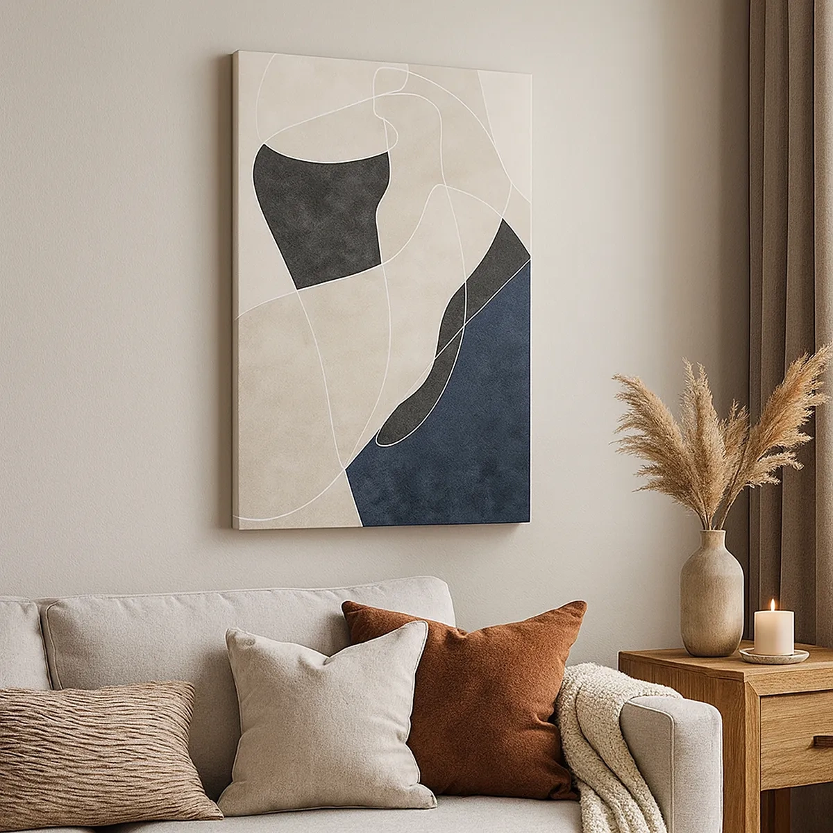Bild auf Leinwand - Leinwandbild - Geometrische Abstraktion in Beige- und Marineblautönen - 50x70cm - Abstrakte Komposition – Farbkontrast - Moderne Wanddekoration für Wohnzimmer und Schlafzimmer ARTTOR