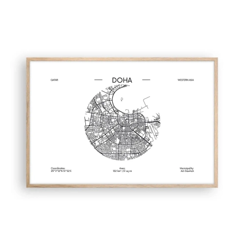 Poster in einem Rahmen aus heller Eiche - Anatomie von Doha - 91x61 cm