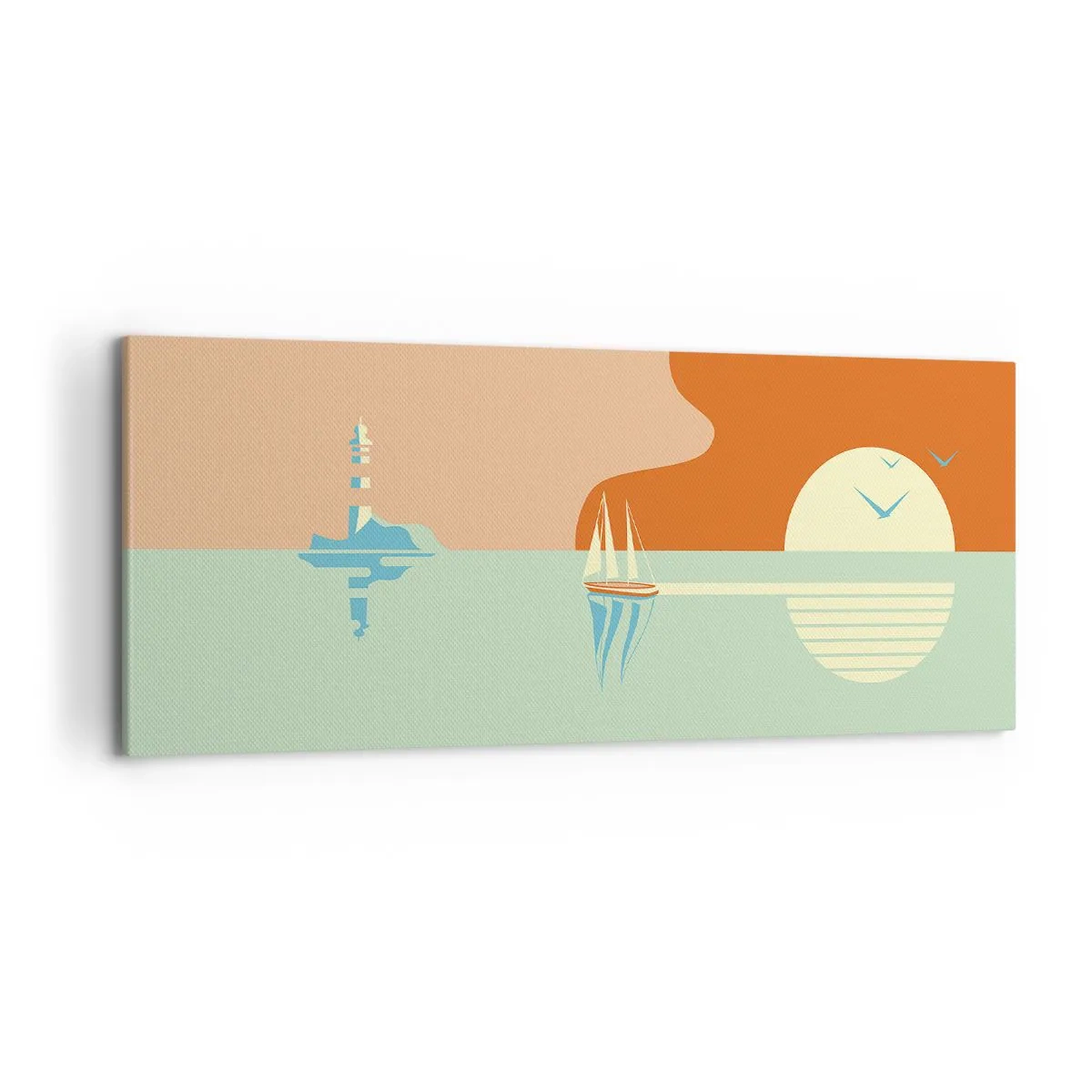 Bild auf Leinwand - Leinwandbild - Eine minimalistische Meereslandschaft mit einem Segelboot und einem Sonnenuntergang - 120x50cm - Die perfekte Meereslandschaft - Moderne Wanddekoration für Wohnzimmer und Schlafzimmer ARTTOR