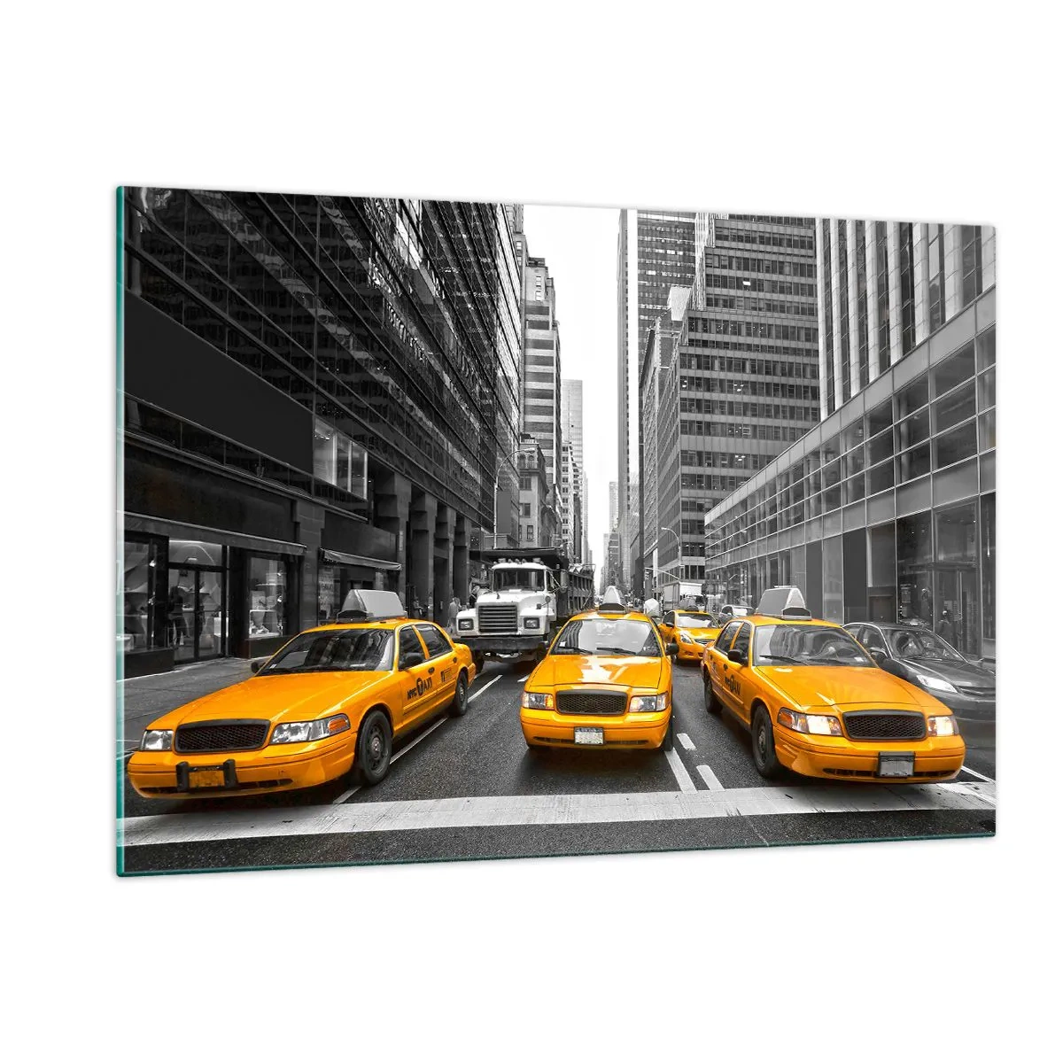Glasbild - Bild auf glas - Gelbe Taxis auf den Straßen von New York - 120x80cm - Wir färben die Stadt - Moderne Wanddekoration für Wohnzimmer und Schlafzimmer ARTTOR