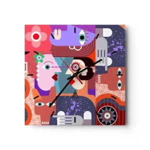 Wanduhr - Glasuhr - Abstrakte Figuren in lebendigen Farben - 30x30cm - Augenhöhe - Moderne Wanddekoration für Wohnzimmer und Schlafzimmer ARTTOR