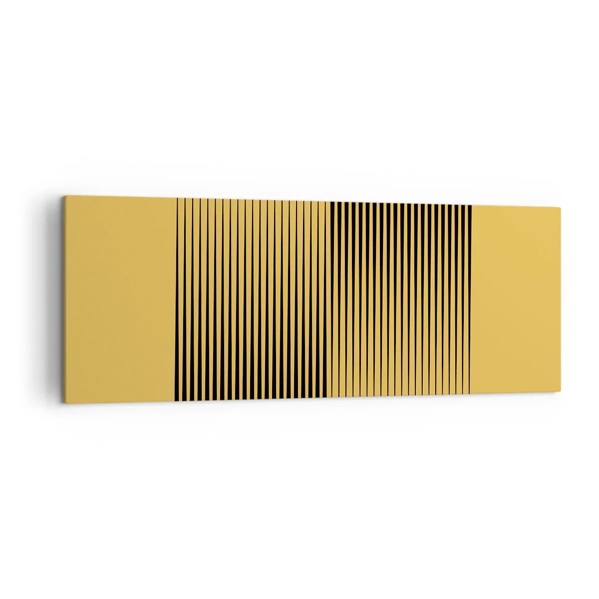Bild auf Leinwand - Leinwandbild - Vertikale schwarze Linien auf gelbem Hintergrund - 140x50cm - Quadratur der Gegensätze - Moderne Wanddekoration für Wohnzimmer und Schlafzimmer ARTTOR