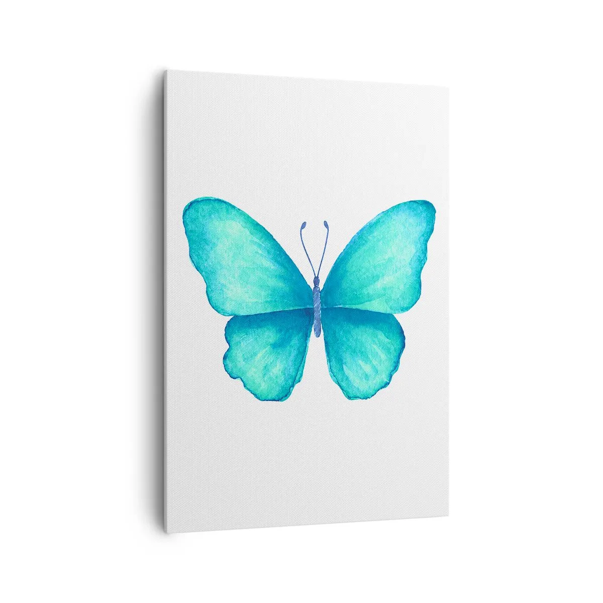 Bild auf Leinwand - Leinwandbild - Blauer Schmetterling im Aquarellstil auf weißem Hintergrund - 70x100cm - Türkis von Natur aus - Moderne Wanddekoration für Wohnzimmer und Schlafzimmer ARTTOR