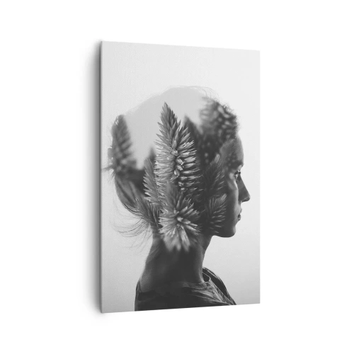 Bild auf Leinwand - Leinwandbild - Ein subtiles Porträt mit Elementen der Natur - 80x120cm - Dame des Kiefernwaldes - Moderne Wanddekoration für Wohnzimmer und Schlafzimmer ARTTOR