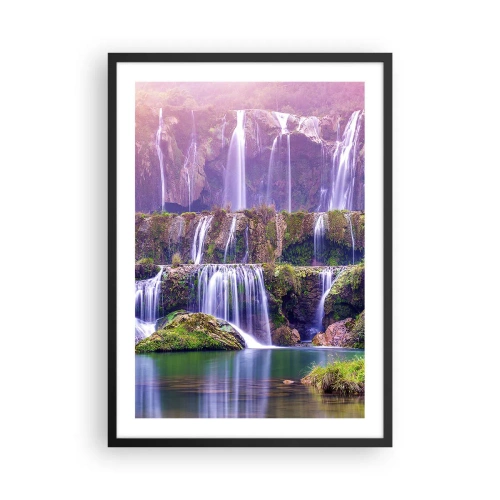 Poster in einem schwarzem Rahmen - Ein Wasserfall, umgeben von Grün - 50x70cm - Treppe zum Himmel - Moderne Wanddekoration für Wohnzimmer und Schlafzimmer ARTTOR