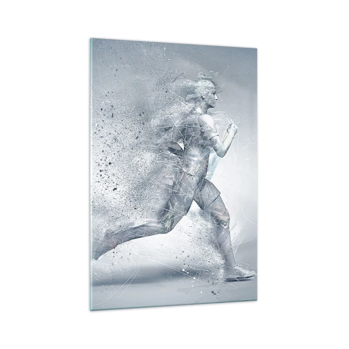 Glasbild - Bild auf glas - Eine dynamische Figur, die in einem abstrakten Stil läuft - 70x100cm - Kristallklare Energie - Moderne Wanddekoration für Wohnzimmer und Schlafzimmer ARTTOR