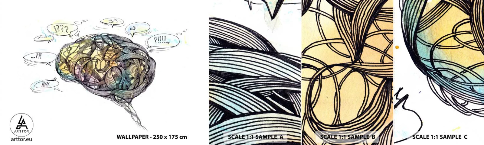 Fototapeten Muster Selbstklebend Deluxe Sticker - Mann - ein großes Geheimnis - Abstraktion, Gehirn, Grafik - 100x30 cm