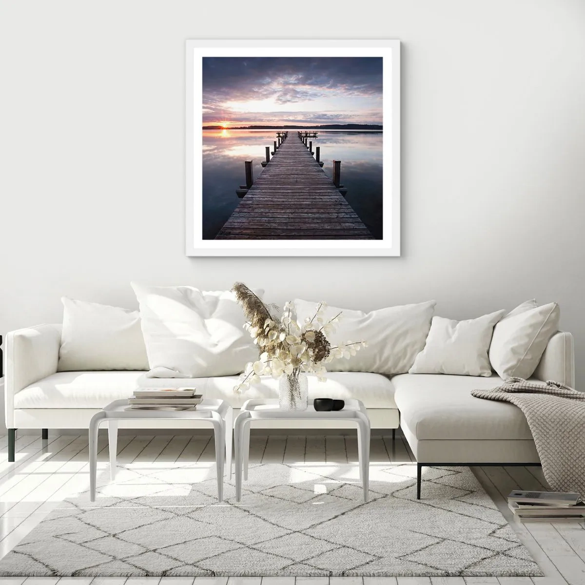 Poster in einem weißen Rahmen - Eine stille Grenze zwischen Tag und Nacht - 60x60 cm