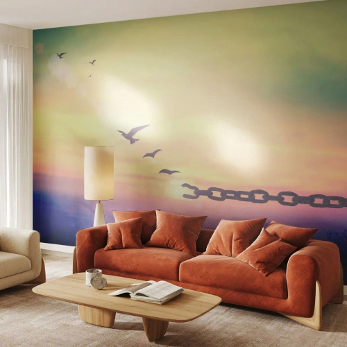 Fototapete Premium Sand - Eine Kette, die in den Strahlen des Sonnenuntergangs bricht - 100x70cm - Der Sieg der Freiheit - Moderne Wanddekoration für Wohnzimmer und Schlafzimmer ARTTOR