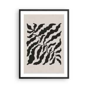 Poster in einem schwarzem Rahmen - Abstrakte Pflanzenkomposition in Schwarz auf beigem Hintergrund - 50x70cm - Natur des Quadrats - Moderne Wanddekoration für Wohnzimmer und Schlafzimmer ARTTOR