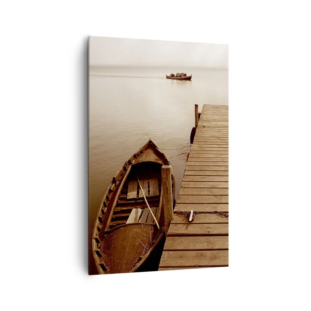 Bild auf Leinwand - Leinwandbild - Holzsteg und Boot auf einem ruhigen See - 80x120cm - Großer Frieden - Moderne Wanddekoration für Wohnzimmer und Schlafzimmer ARTTOR