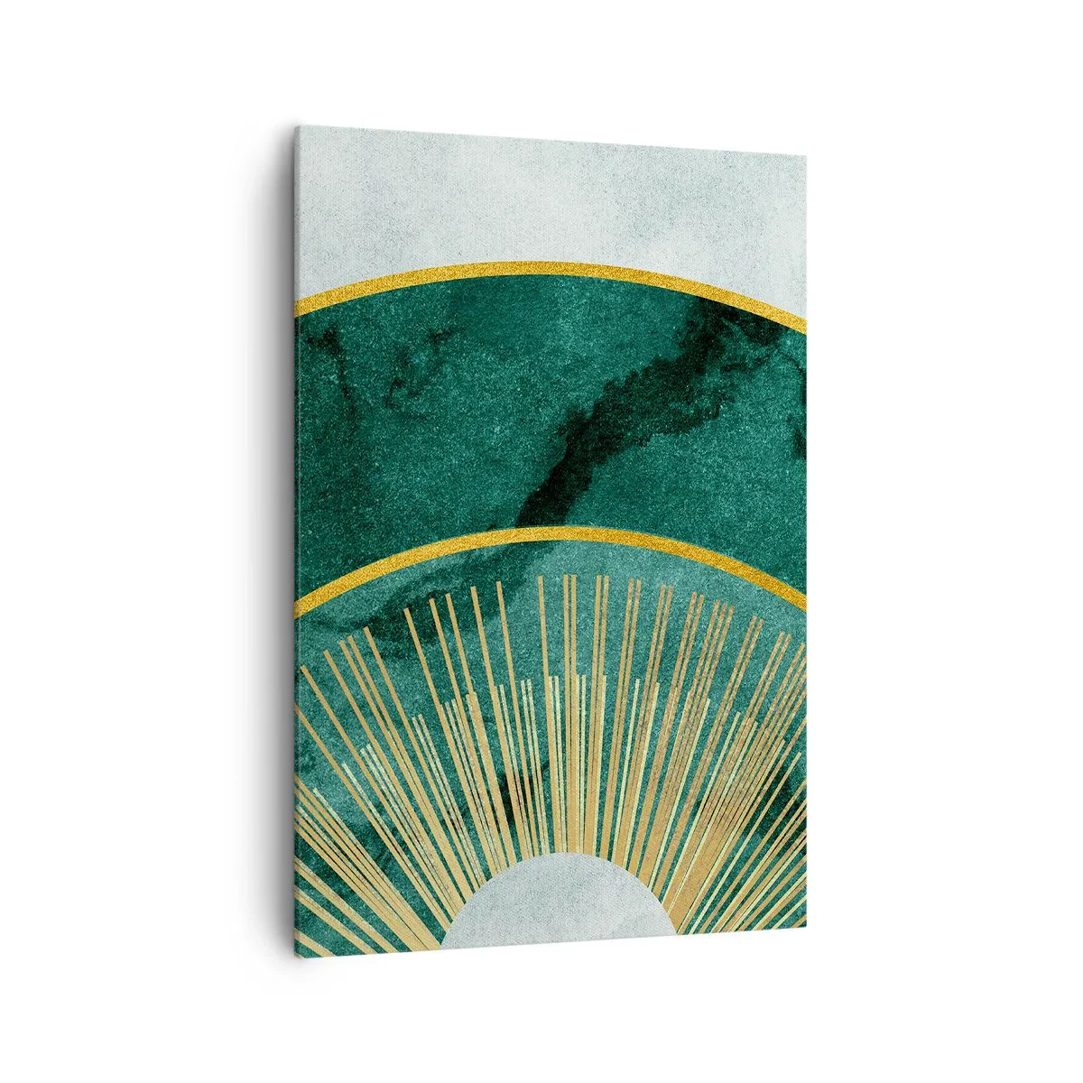 Bild auf Leinwand - Leinwandbild - Abstraktes Muster mit Kreisen in Smaragd- und Goldfarben. - 70x100cm - Anderes Sonnensystem - Moderne Wanddekoration für Wohnzimmer und Schlafzimmer ARTTOR