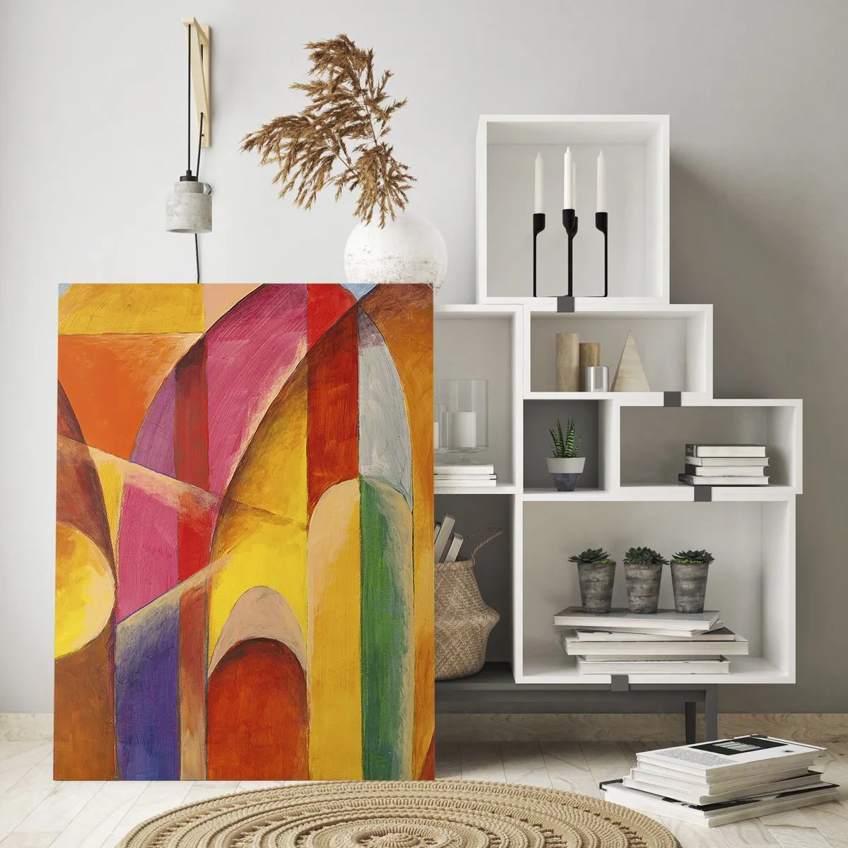 Glasbild - Bild auf glas - Bunte Abstraktion mit geometrischen Formen - 50x70cm - Kathedrale der Sonne - Moderne Wanddekoration für Wohnzimmer und Schlafzimmer ARTTOR