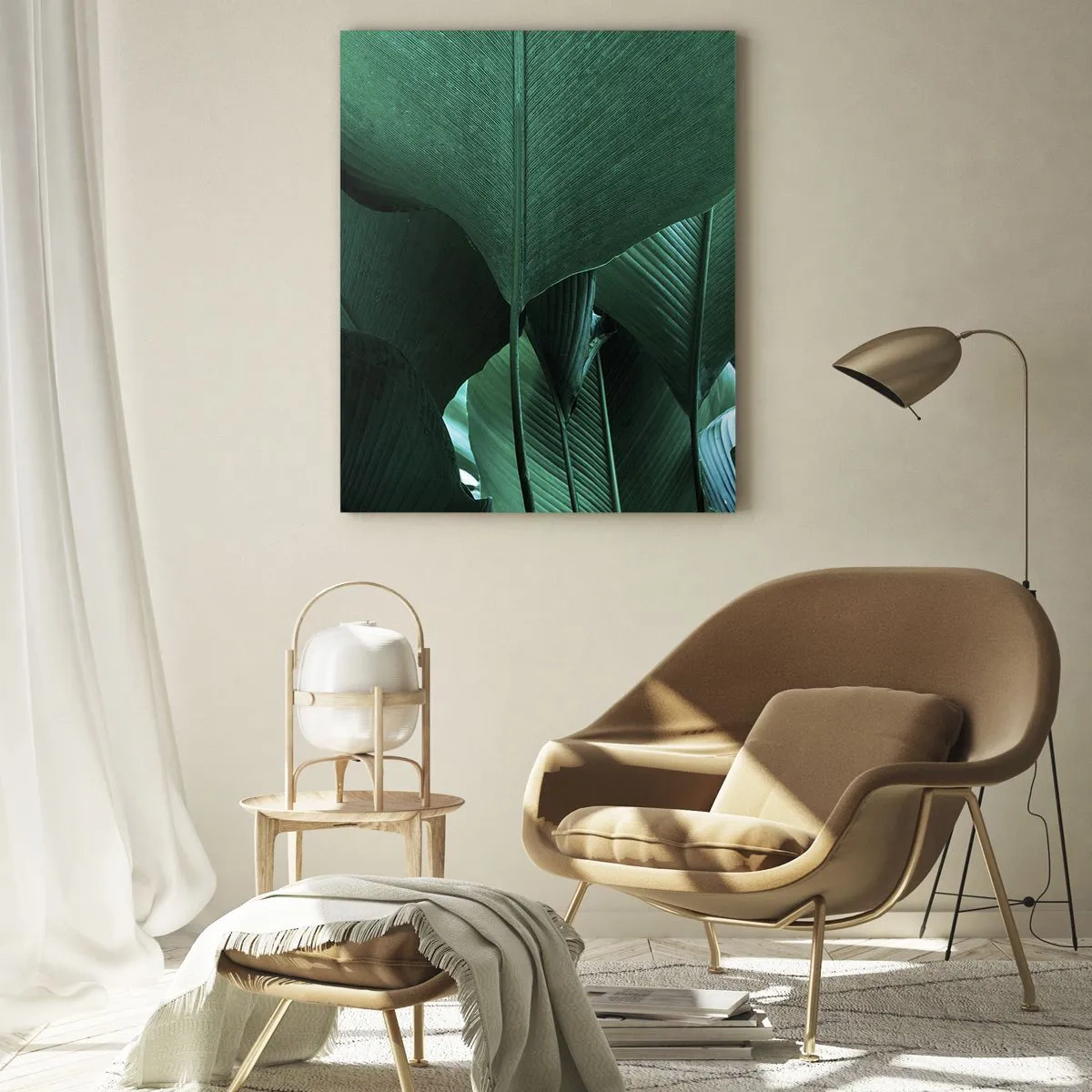 Glasbild - Bild auf glas - Grüne Blätter in minimalistischer Komposition - 70x100cm - Dem Licht zugewandt - Moderne Wanddekoration für Wohnzimmer und Schlafzimmer ARTTOR