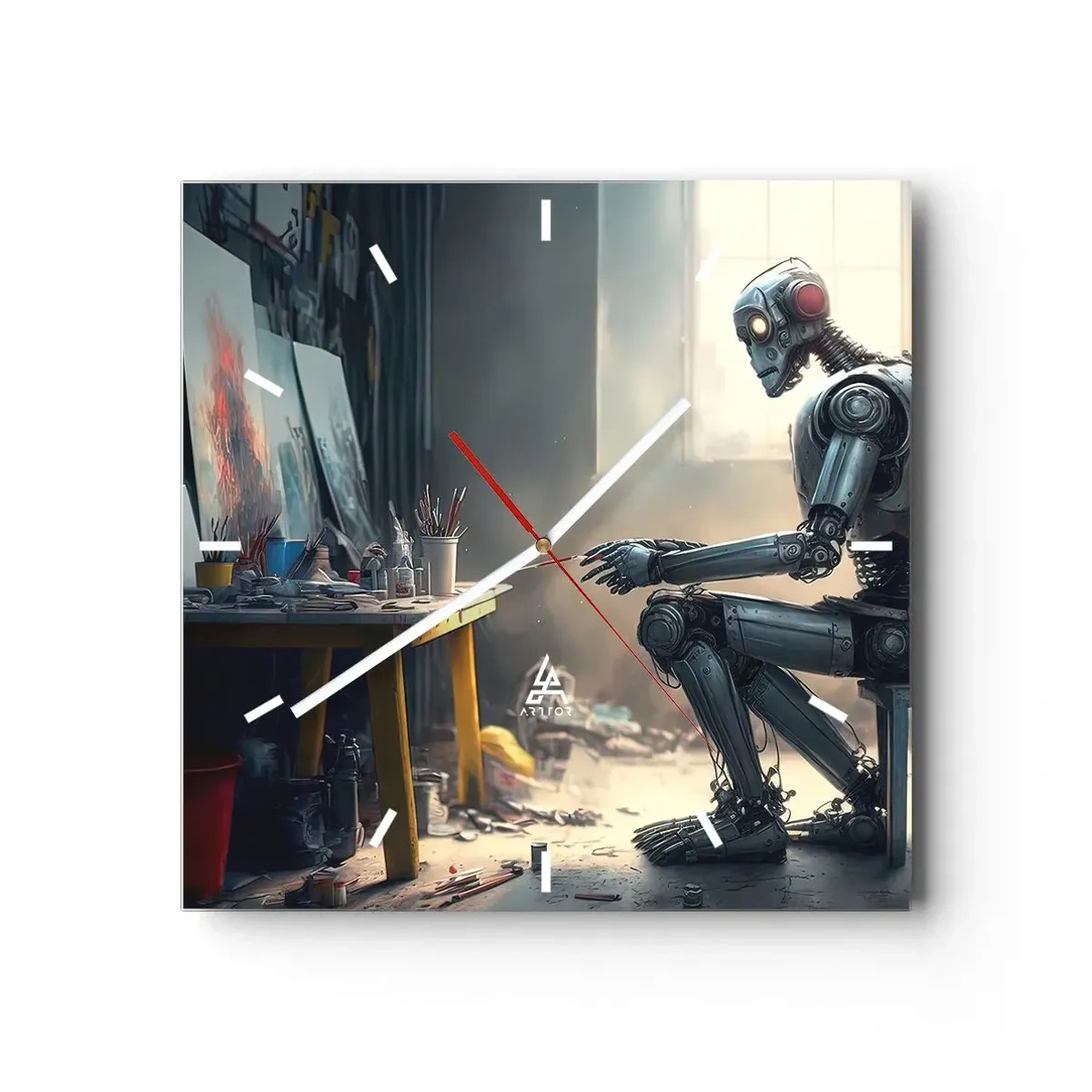 Wanduhr - Glasuhr - Schöpfungsakt - 40x40 cm