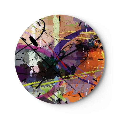 Wanduhr - Glasuhr - Bunte abstrakte Linien und Punkte im zeitgenössischen Stil - 30x30cm - Du kannst geradeaus oder umhergehen - Moderne Wanddekoration für Wohnzimmer, Küche und Schlafzimmer ARTTOR