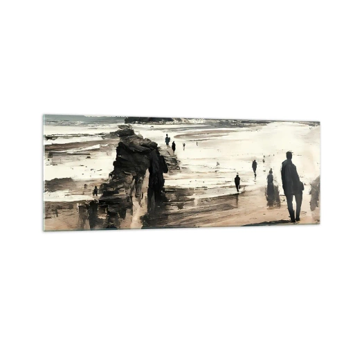 Glasbild - Bild auf glas - Strandspaziergänger in friedlicher Landschaft - 140x50cm - Einberufen - Moderne Wanddekoration für Wohnzimmer und Schlafzimmer ARTTOR