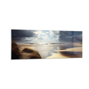 Glasbild - Bild auf glas - Ein wilder Strand mit Dünen und blauem Himmel - 140x50cm - Strand, wilder Strand - Moderne Wanddekoration für Wohnzimmer und Schlafzimmer ARTTOR