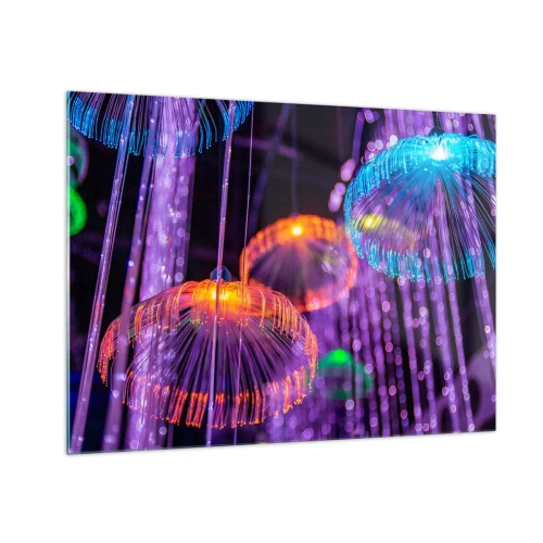 Glasbild - Bild auf glas - Bunte Lichtstrukturen, die an Quallen erinnern - 70x50cm - Lichtbrunnen - Moderne Wanddekoration für Wohnzimmer und Schlafzimmer ARTTOR
