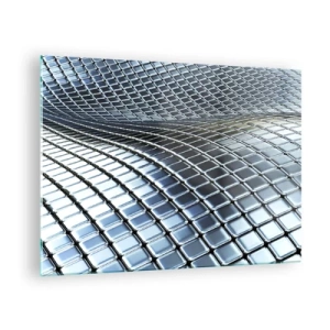 Glasbild - Bild auf glas - Abstrakte Oberfläche mit glänzenden Metallquadraten - 70x50cm - Metallische silberne Welle - Moderne Wanddekoration für Wohnzimmer und Schlafzimmer ARTTOR