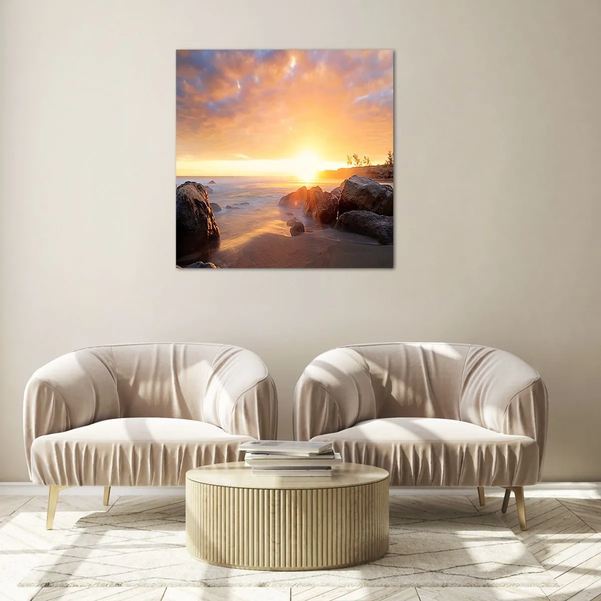 Glasbild - Bild auf glas - Leuchtende Brise des Abends - 70x70 cm