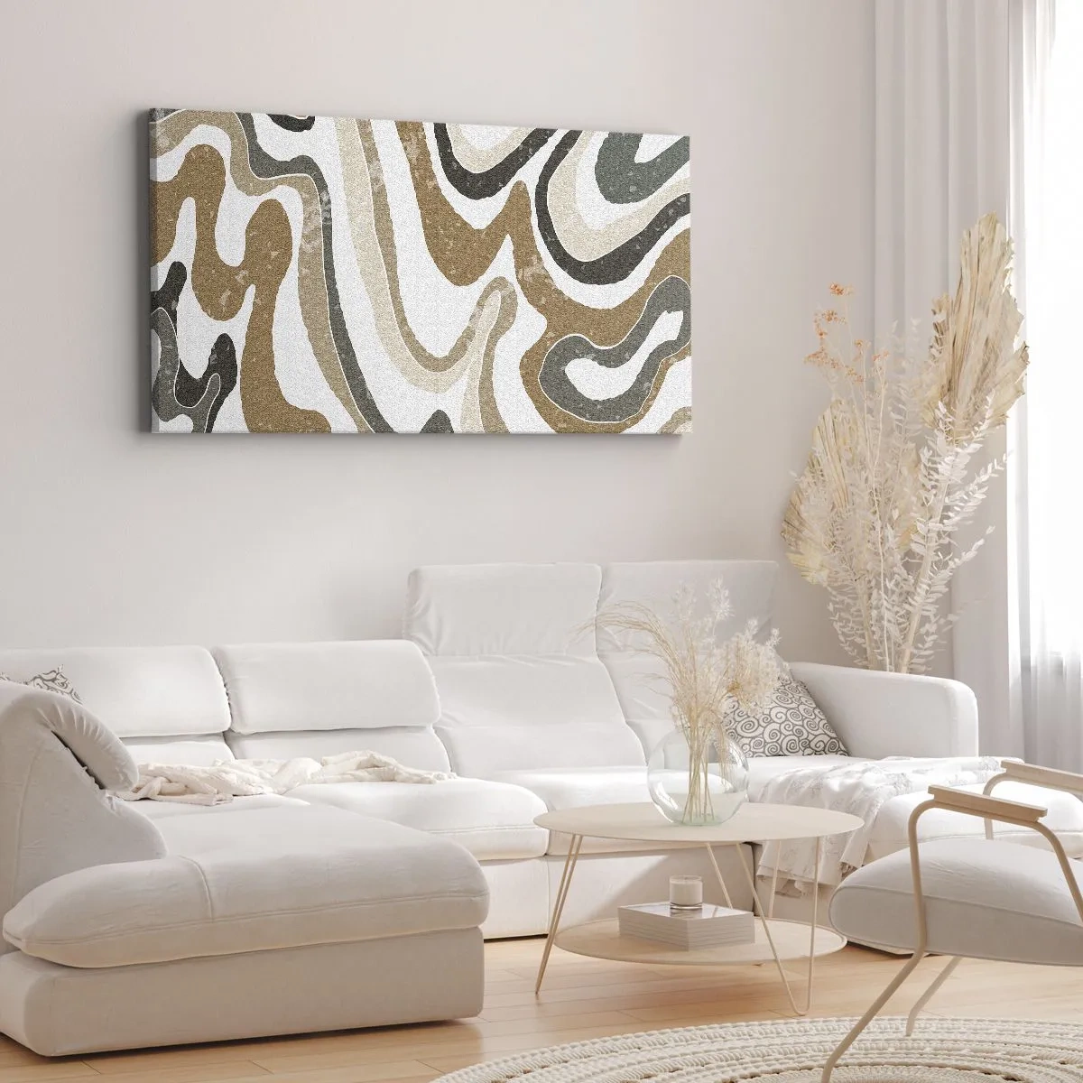Bild auf Leinwand - Leinwandbild - Erdige Muster in Braun- und Grüntönen - 120x50cm - Mäander in Erdfarben - Moderne Wanddekoration für Wohnzimmer und Schlafzimmer ARTTOR