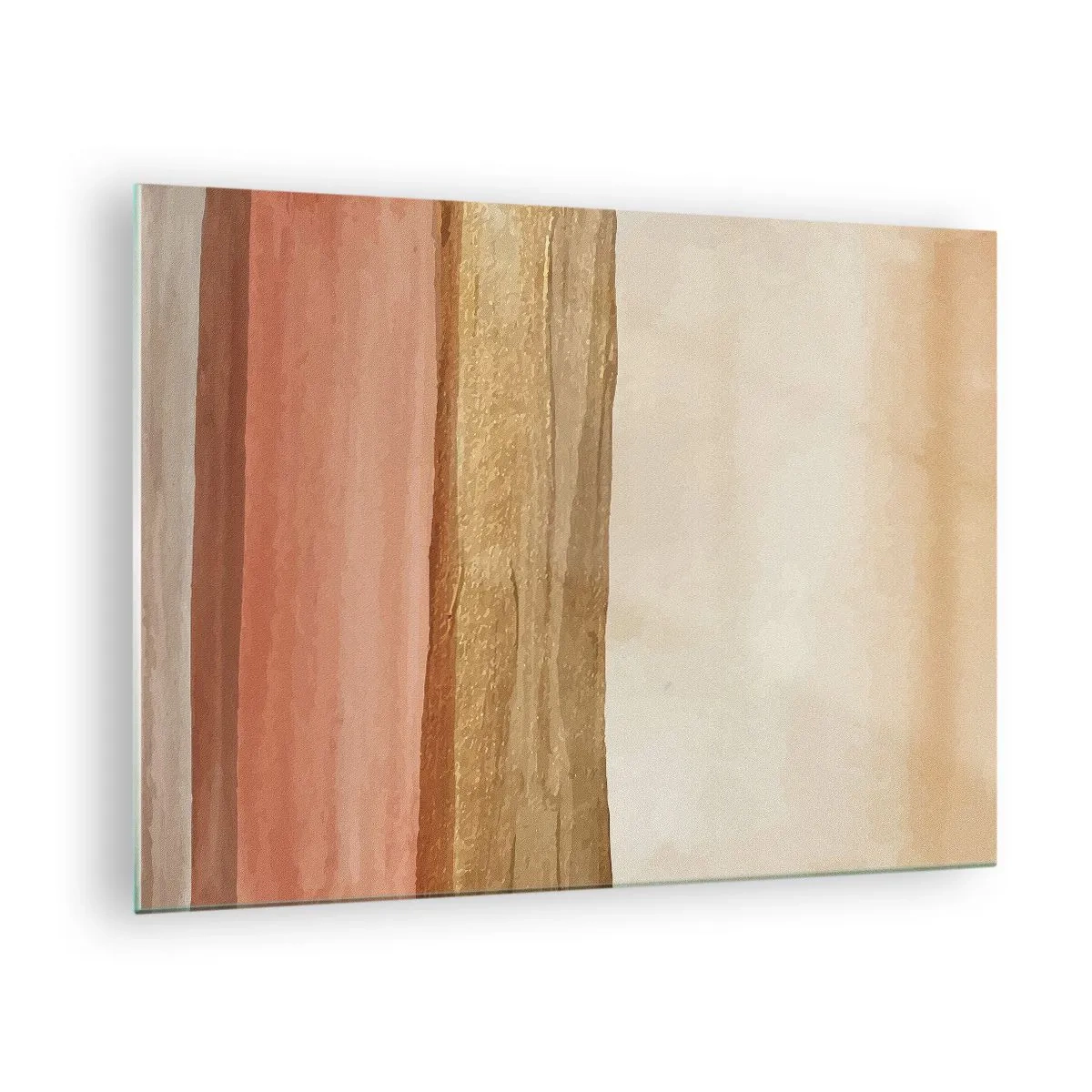 Glasbild - Bild auf glas - Abstrakte Streifen in warmen Beige- und Goldtönen - 70x50cm - Vertikale Komposition - Moderne Wanddekoration für Wohnzimmer und Schlafzimmer ARTTOR