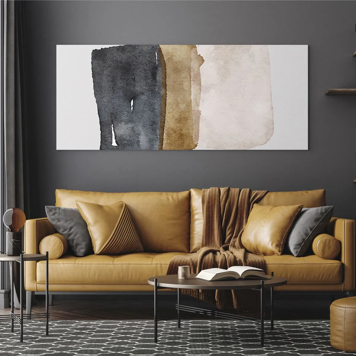 Glasbild - Bild auf glas - Eine minimalistische Komposition aus drei Rechtecken in Erdtönen. - 120x50cm - Die Komposition der Farben der Erde - Moderne Wanddekoration für Wohnzimmer und Schlafzimmer ARTTOR