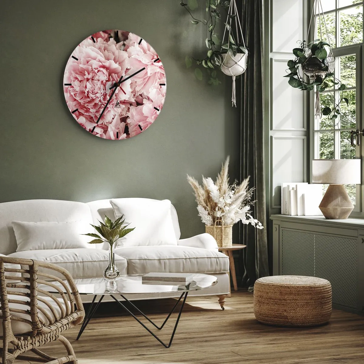 Wanduhr - Glasuhr - Eine Nahaufnahme von üppigen rosa Pfingstrosen in voller Blüte - 30x30cm - Rosa Traum - Moderne Wanddekoration für Wohnzimmer, Küche und Schlafzimmer ARTTOR