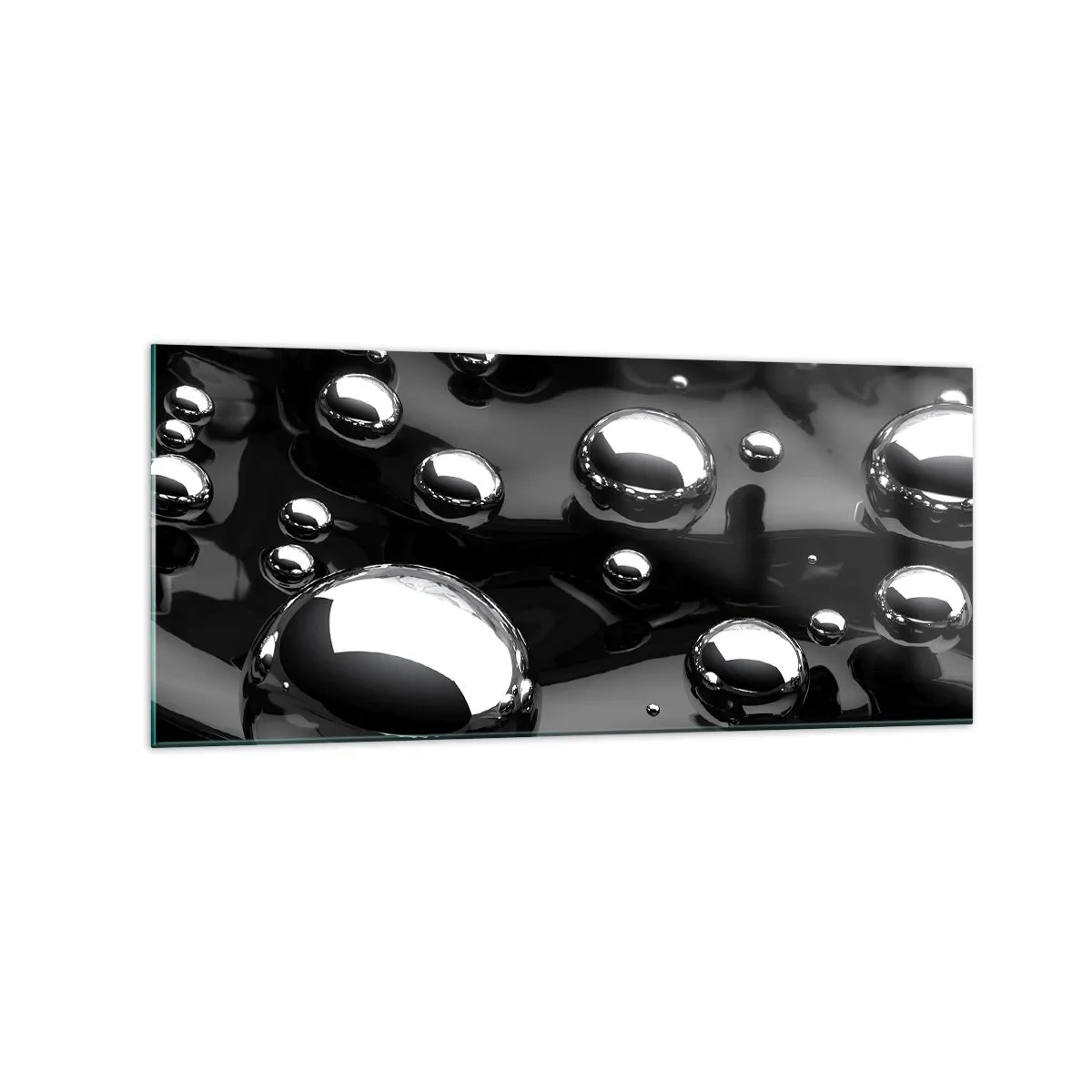 Glasbild - Bild auf glas - Abstrakte Tropfen auf einer schwarzen Oberfläche - 120x50cm - Aus der schwarzen Wassertiefe - Moderne Wanddekoration für Wohnzimmer und Schlafzimmer ARTTOR