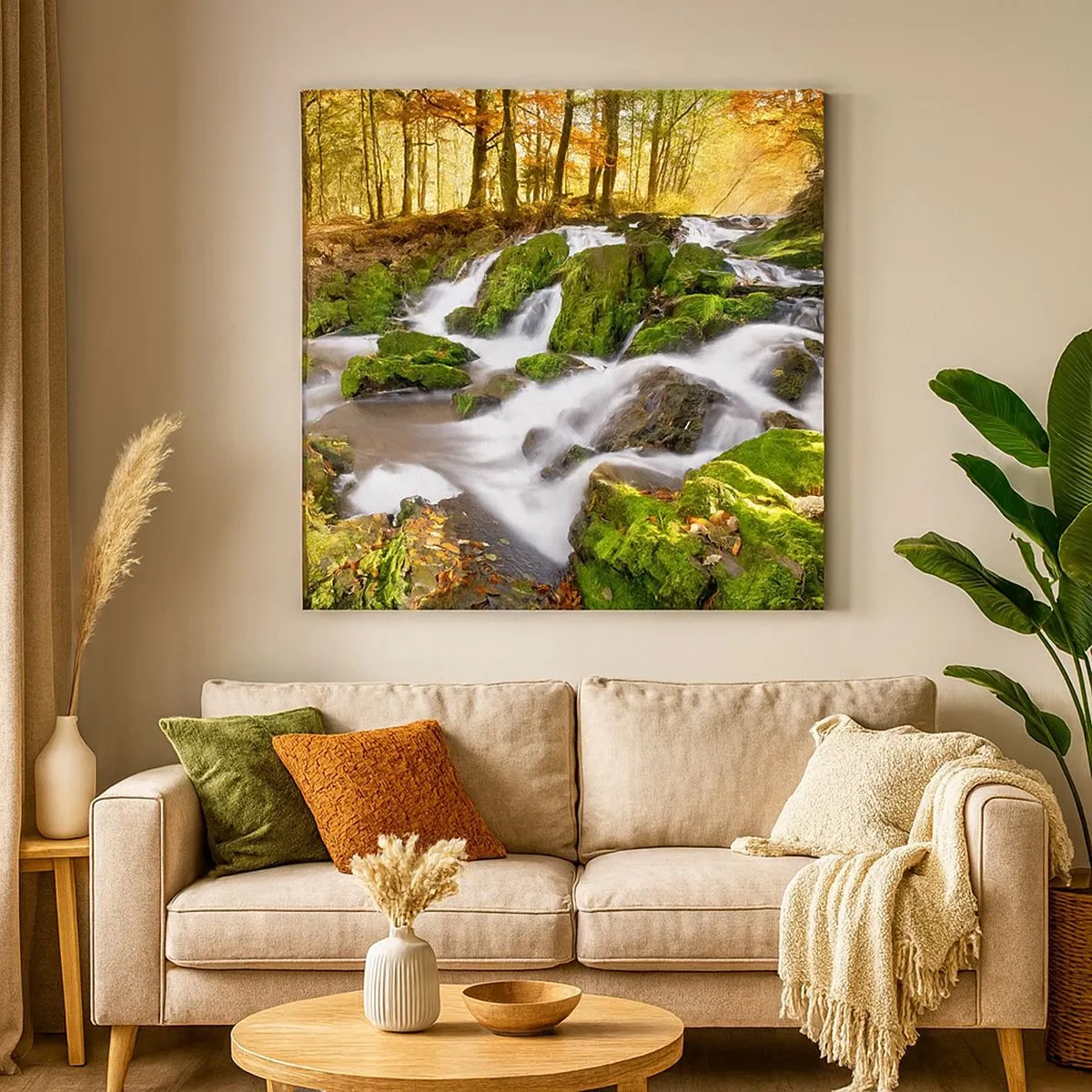 Bild auf Leinwand - Leinwandbild - Rasch durch den herbstlichen Wald - 30x30 cm
