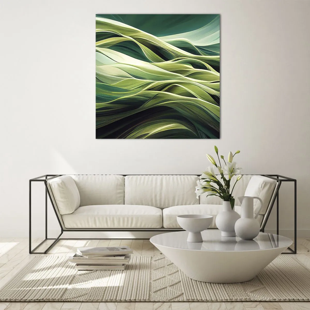 Glasbild - Bild auf glas - Abstraktes grünes Spiel - 70x70 cm