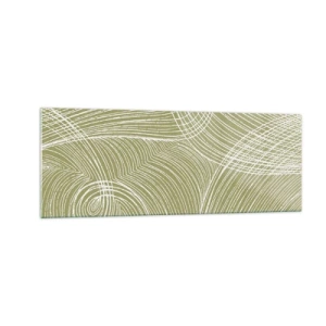 Glasbild - Bild auf glas - Grüne und weiße Linien in einer abstrakten Komposition - 140x50cm - Komplizierte Abstraktion in Weiß - Moderne Wanddekoration für Wohnzimmer und Schlafzimmer ARTTOR