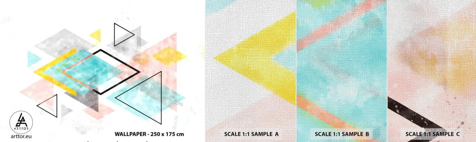 Fototapeten Muster Premium Canvas - Geometrisches Spiel - Hell, Dreiecke, Minimalismus - 100x30 cm