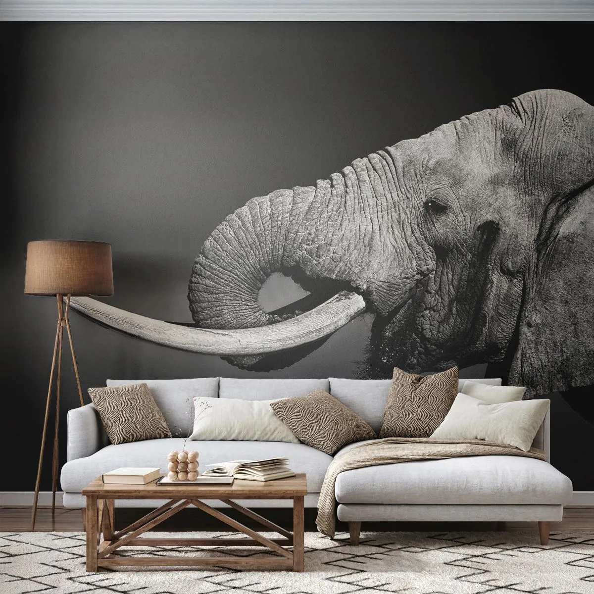 Fototapete Premium Sand - Schwarz-Weiß-Aufnahme eines Elefanten - 100x70cm - Ja, gut jetzt - Moderne Wanddekoration für Wohnzimmer und Schlafzimmer ARTTOR
