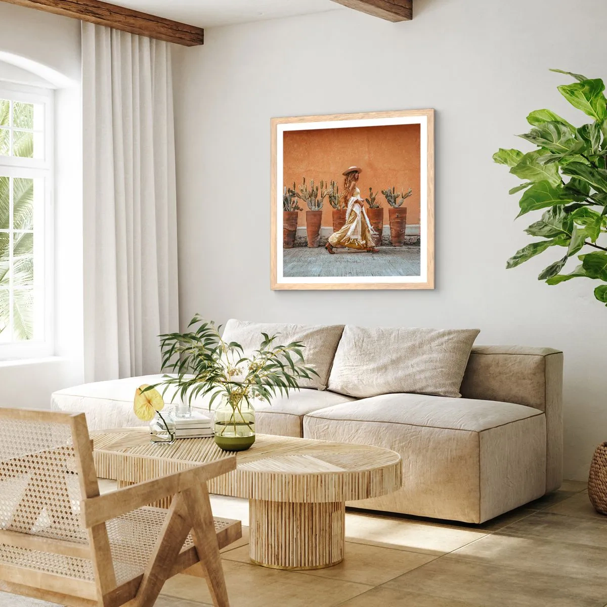 Poster in einem Rahmen aus heller Eiche - Hippie-Stil - 50x50 cm