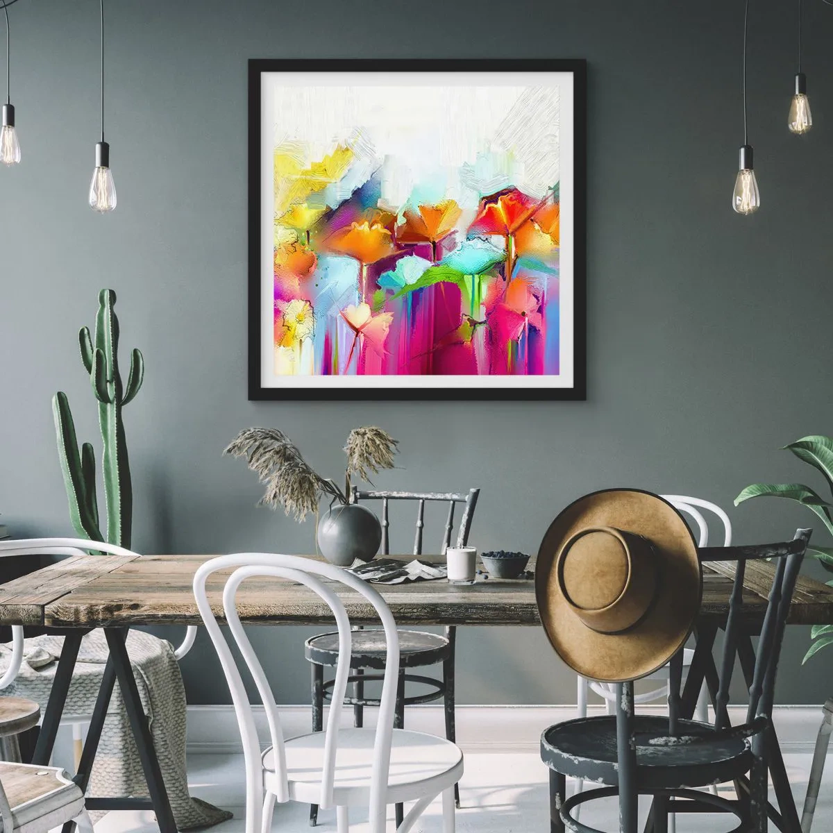 Poster in einem schwarzem Rahmen - Der Regenbogen ist aufgeblüht - 50x50 cm